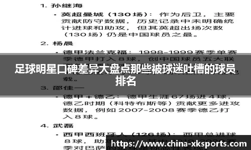 足球明星口碑差异大盘点那些被球迷吐槽的球员排名